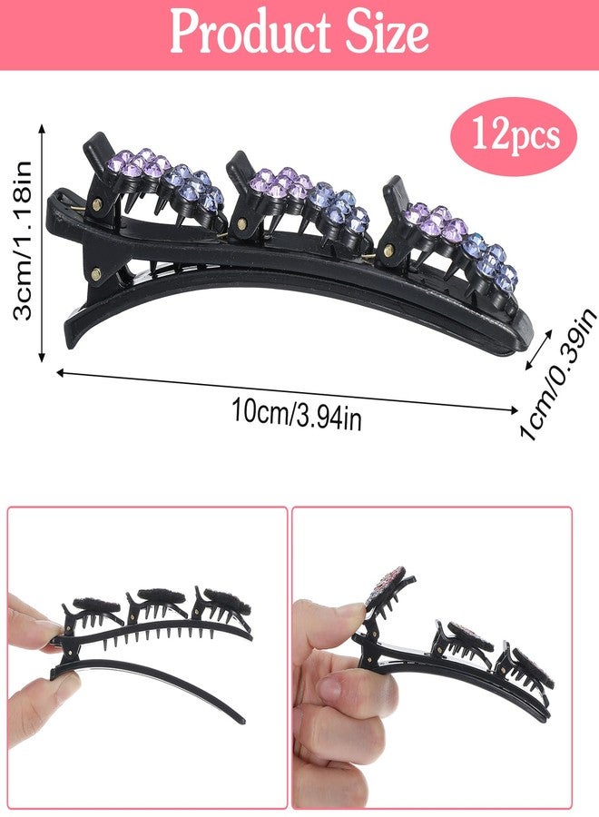 Tyqour 12PCS Sparkling Crystal Stone Braided Hair Clips for Women and Girls, Braided Hair Clip Rhinestone Four-Leaf Duckbill Clips for Styling Decorative Rhinestone Hairstyle Accessories - Image 2